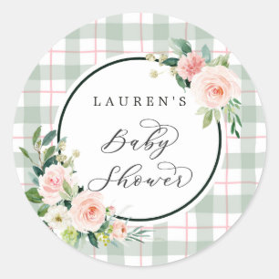Karierte Baby-Pastelldusche der Runder Aufkleber
