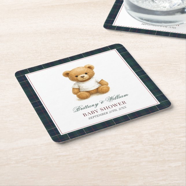 Karierte Babydusche für Frühbeere Rechteckiger Pappuntersetzer (angewinkelt)