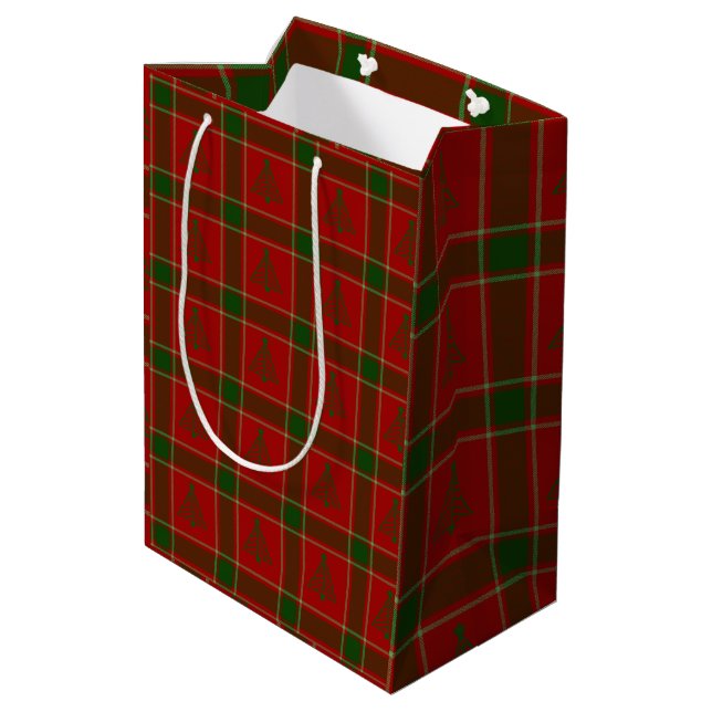 Karierte Baumgeschenktasche Mittlere Geschenktüte (Rückseite Schrägansicht)