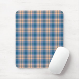 Karierte Beige Blau Grau und Pfirsichfarben Mousepad