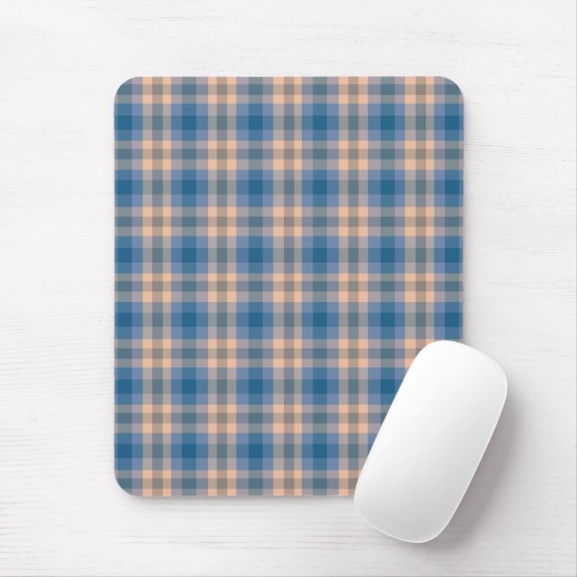 Karierte Beige Blau Grau und Pfirsichfarben Mousepad (Mit Mouse)