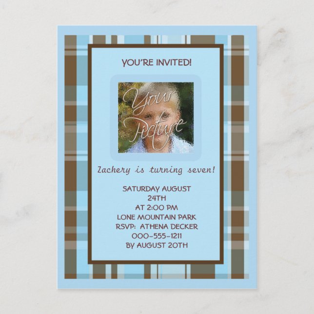 Karierte BIrthday Einladung von Blue and Brown (Vorderseite)