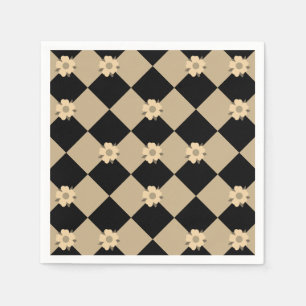 Karierte Blumen sepia und schwarz Serviette