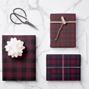 Karierte Buffalo-Karos Rot Schwarz Traditionell Geschenkpapier Set