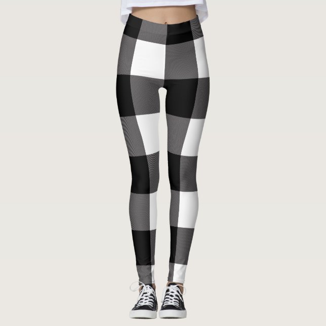 Karierte Buffalo-Plätze mit schwarzem und weißem K Leggings (Vorderseite)