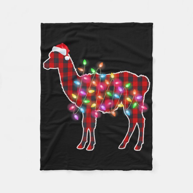 Karierte Büffel-Lama-Weihnachtspyjamas Xmas-Lichte Fleecedecke (Vorderseite)