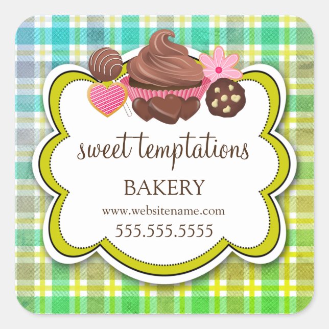 Karierte Cupcake Cake Pops Cookie Packet Square St Quadratischer Aufkleber (Vorderseite)
