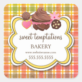 Karierte Cupcake Cake Pops Cookie Packung Quadratischer Aufkleber