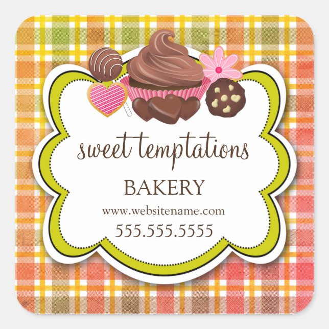 Karierte Cupcake Cake Pops Cookie Packung Quadratischer Aufkleber (Vorderseite)