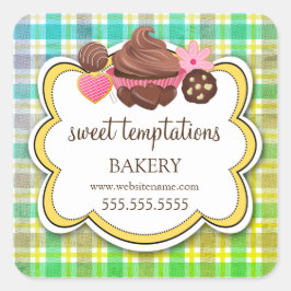 Karierte Cupcake Cake Pops Cookie Packung Quadratischer Aufkleber