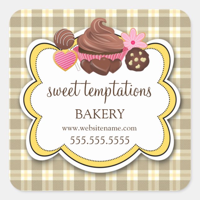 Karierte Cupcake Cake Pops Cookie Packung Quadratischer Aufkleber (Vorderseite)