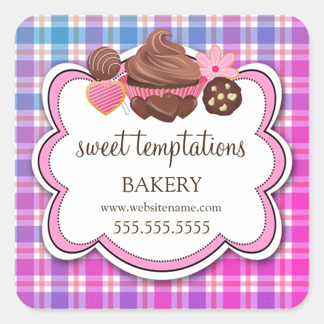 Karierte Cupcake Cake Pops Cookie Packung Quadratischer Aufkleber (Vorderseite)
