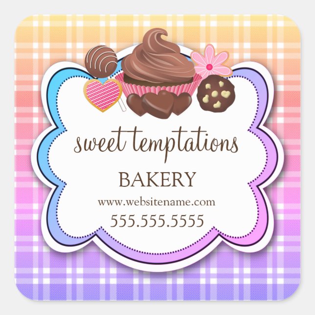 Karierte Cupcake Cake Pops Cookie Packung Quadratischer Aufkleber (Vorderseite)