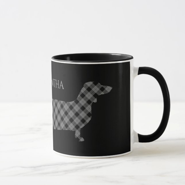 Karierte Dackel auf Schwarzem Tasse (Rechts)