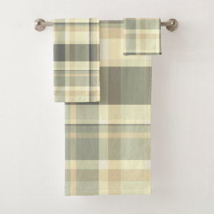 Karierte Fall Shades Weizen, Beige, Grau Badhandtuch Set