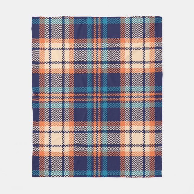 Karierte Farbmuster in Blau, Orange, Beige. Ihr Fleecedecke (Vorderseite)