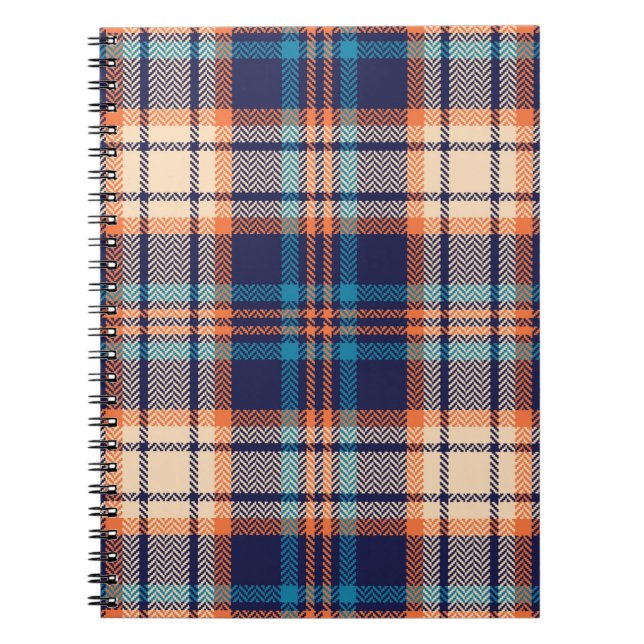 Karierte Farbmuster in Blau, Orange, Beige. Ihr Notizblock (Vorderseite)