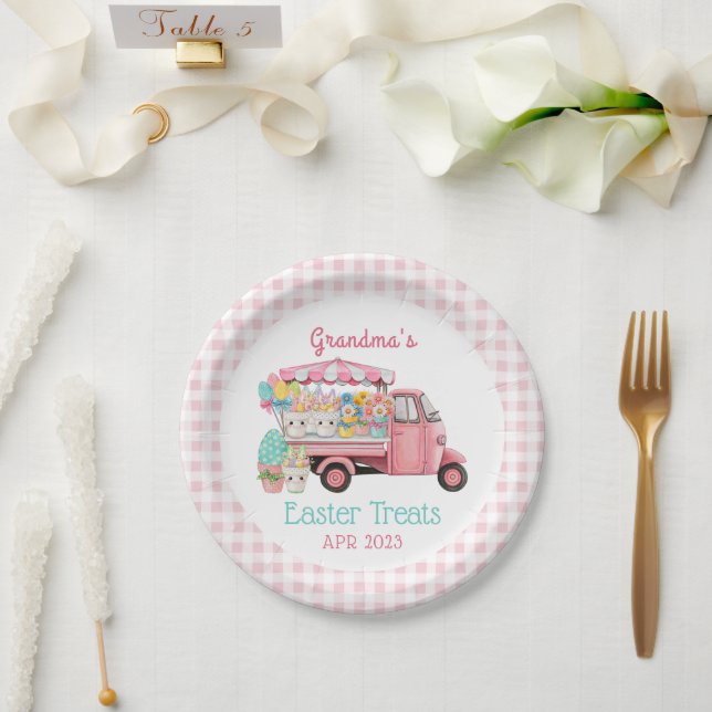 Karierte Flora und Fauna Ostern Pappteller (Hochzeit)