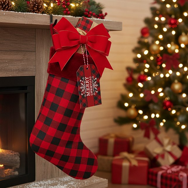 Karierte Frohe Weihnachtsschneeflocke Geschenkanhänger (Von Creator hochgeladen)