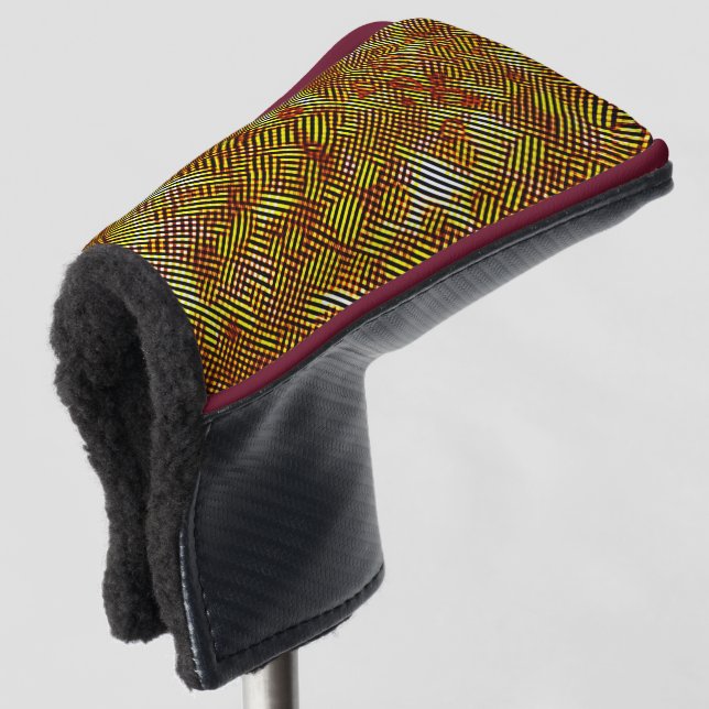 Karierte, gelb-orange Streifen Golf Headcover (3/4 Vorderseite)