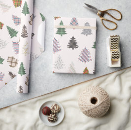 Karierte Gemusterte Weihnachtsbaumen aus Weiß Geschenkpapier