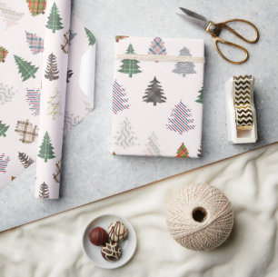 Karierte Gemusterte Weihnachtsbaumen aus Weiß Geschenkpapier