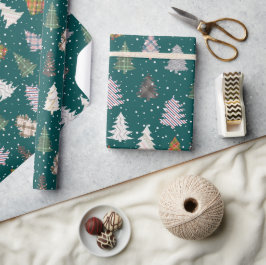Karierte Gemusterte Weihnachtsbaummuster im Grünen Geschenkpapier