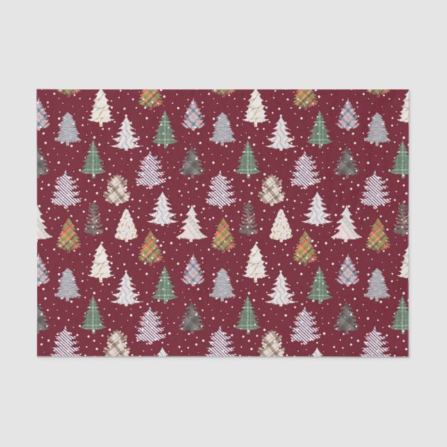 Karierte Gemusterte Weihnachtsbaummuster im Maroon Seidenpapier (Vorderseite)