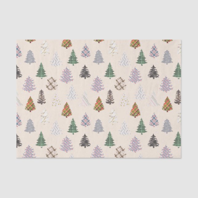 Karierte Gemusterte Weihnachtsbaummuster in Creme Seidenpapier (Vorderseite)