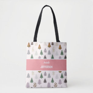 Karierte Gemusterte Weihnachtsbaummuster Monogram Tasche
