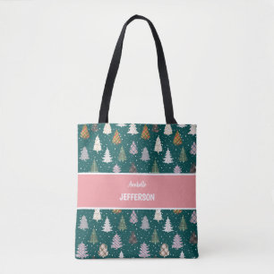 Karierte Gemusterte Weihnachtsbaummuster Monogram Tasche