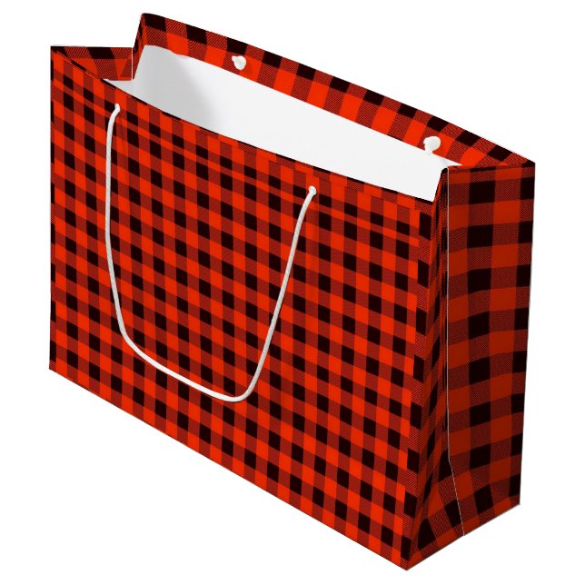 Karierte Geschenktasche mit klassischem Schwarz un Große Geschenktüte (Vorderseite Schrägansicht)