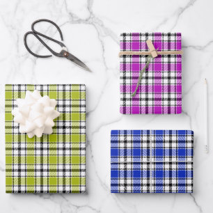 Karierte Geschenkwrap in Violet, Limoner und blaue Geschenkpapier Set