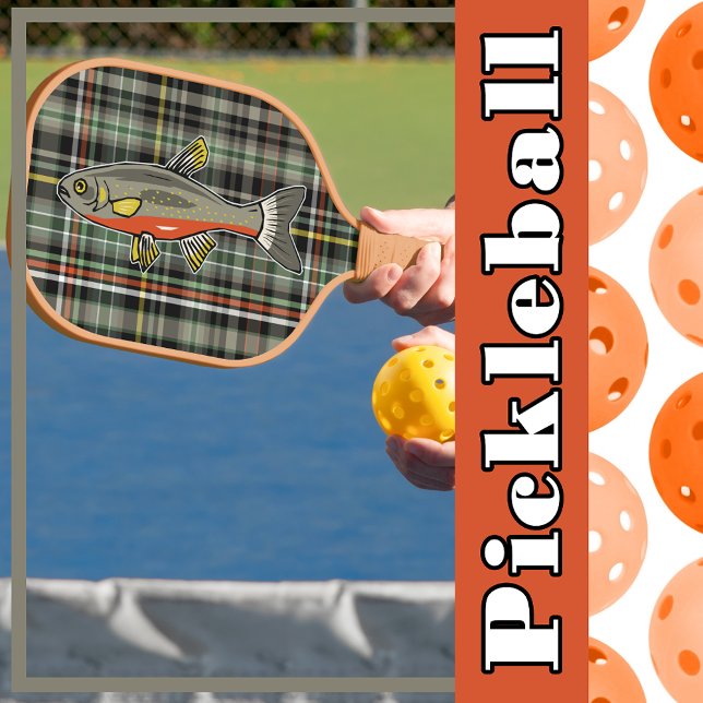 Karierte graue gelbe Schwarz-weiße Forelle Pickleball Schläger (Plaid Gray Orange Yellow Green Black White Trout Pickleball Paddle)