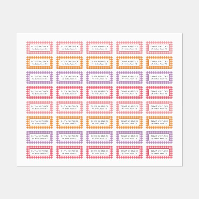 Karierte Grundschule Gingham Etiketten (Blatt)