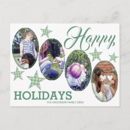 Karierte Grüne Creme Stars 4 Foto Happy Holidays Postkarte