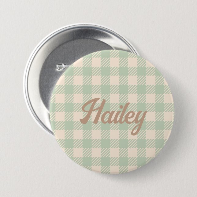 karierte grüne Gingham Gingham Button (Vorne & Hinten)