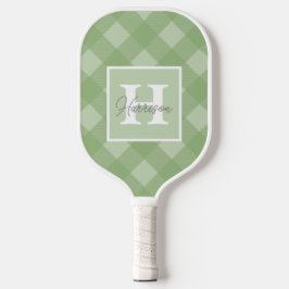 Karierte grüne Monogramm und Name individuell anpa Pickleball Schläger
