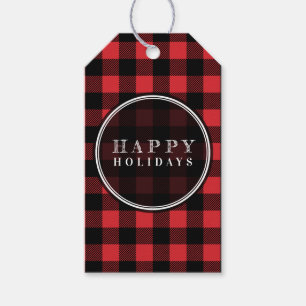 Karierte Happy Holidays in Red und Black Buffalo Geschenkanhänger