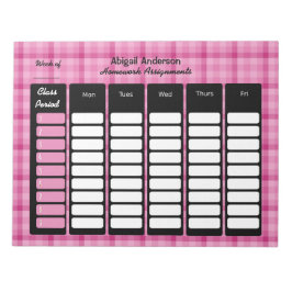 Karierte Hausaufgaben in Rosa Notepad Notizblock
