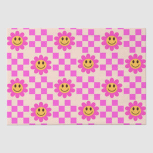 Karierte heiße rosa lächelnde Blumen mit Quadraten Seidenpapier