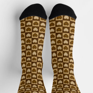 Karierte Herzen in Braunem Toffee Socken