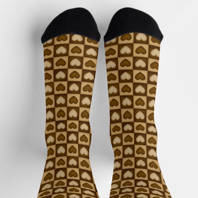 Karierte Herzen in Braunem Toffee Socken (Oben)