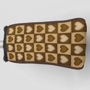 Karierte Herzen in brauner Toffee Golf Headcover