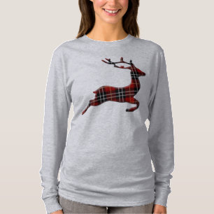 Karierte HirschLadys Gray Long Sleeve T Shirt