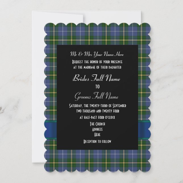 Karierte Hochzeit in Blau und Grün Einladung (Vorderseite)