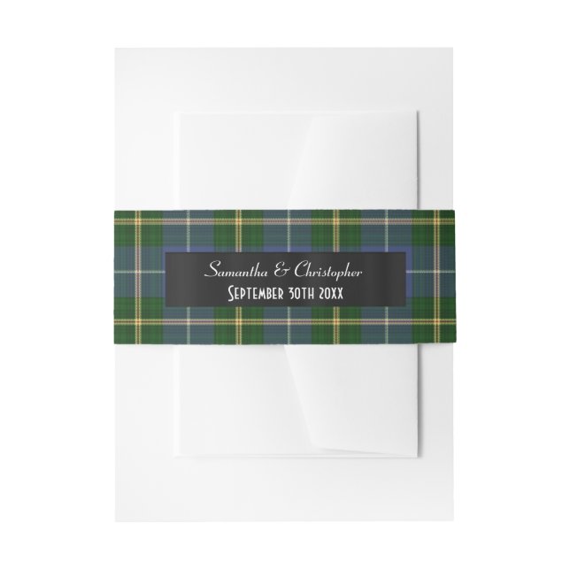 Karierte Hochzeit in Blau und Grün Einladungsbanderole (Vorderseite Beispiel)