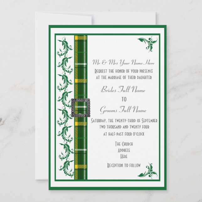 Karierte Hochzeit in Grün und Weiß Einladung (Rückseite)