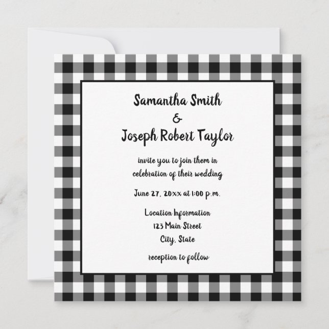 Karierte Hochzeit von Black and White Gingham Einladung (Vorderseite)