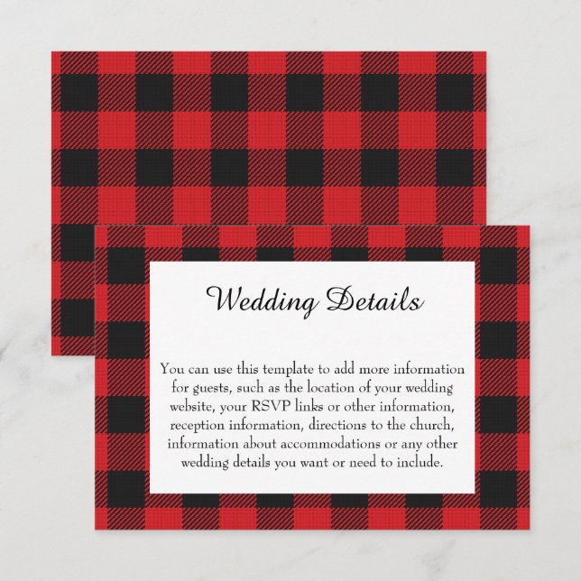 Karierte Hochzeit von Red Black Buffalo Einladung (Vorne/Hinten)